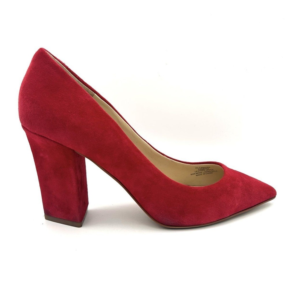 Vince Camuto Candera Red‎ Suede Pointed Toe Block Heel Pumps Size 10